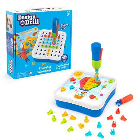 Learning Resources Design and Drill Rivet Pop Workshop, 54-Piece with Hand-Powered Rivet Popper, STEM Toy, Boys and Girls Ages 3+