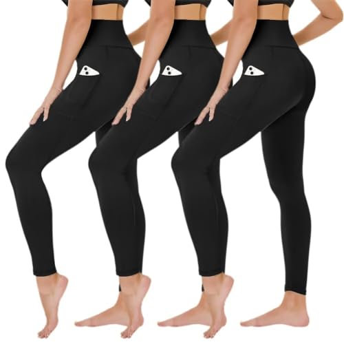 TNNZEET 3er Pack Leggings Damen High Waist Schwarz Leggins Blickdicht für Sport Gym(Schwarz/Schwarz/Schwarz-mit Taschen,S/M)
