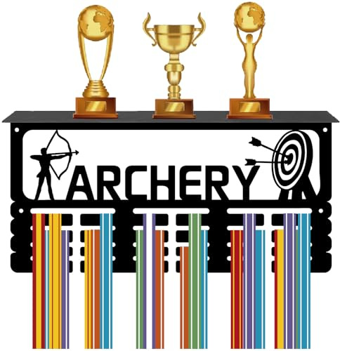 CREATCABIN Soporte Medallas Tiro Arco,Estante Trofeos,Colgador Medallas Soporte Estante,Deportes,4 Fila,Montaje En Pared,Soporte para,Gimnasia,Fútbol,Correr,Natación,Premios,Estante 40x20x10cm