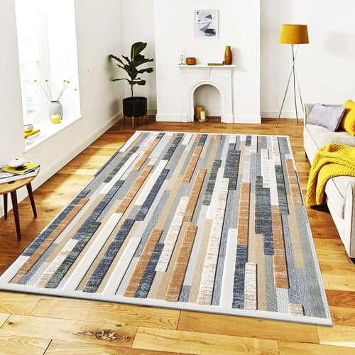 Entrance Bedroom Door Mat inside Washable Mat Soft Dense Pile Non Shed Rugs Living Room Kitchen Floor Rug - Vertical Cream Green - 120 x 170 cm