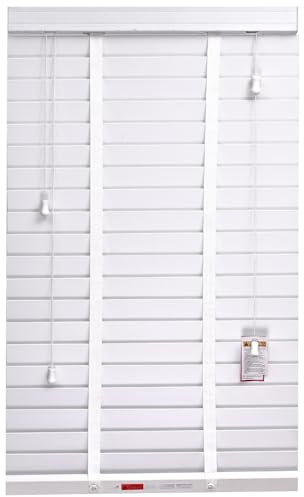 REHAN & CO Faux wood window Venetian Blinds 50mm Slats with String/Tape Blinds Aluminium Headrail Trimmable Child Safe Home Office Window Blind (White Tape, 75Wcm x 150Hcm)