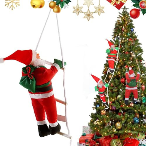 FaJoek Babbo Natale su scala 30cm Figura di Babbo Natale Arrampicatore su Scala di Corda, Babbo Natale sulla Scala Scala di Arrampicata Babbo Natale, Decorazione con Babbo Natale su scala