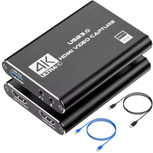 Capture Card, HDMI USB3.0 Capture Card Nintendo Switch, Video Capture Card 4K 1080P 60FPS, Game Capture Card for Live Streaming, Video Conference, Recording, Works with PS4/PS5/PC/OBS/DSLR
