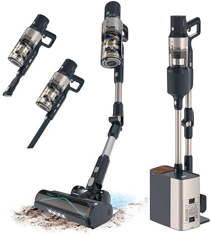 Cecotec Aspirateur Balai sans Fil Conga Rockstar 5500 Hurricane Station Flex. Aspirateur sans Fil Base Auto-vidante, 220 AW de Puissance, 700W, 90' D'autonomie,Technologie Hairless Brush et Mode Auto