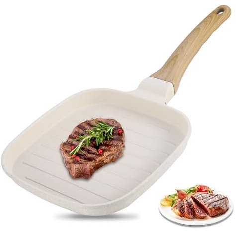 Nonstick Griddle Pan for Stove Tops, 18cm Square Grill Pan, Aluminium Steak Pan with Non Stick Coating, PFOA Free, Griddle Pan for Indoor Cooking, Steak and Bacon Dishes