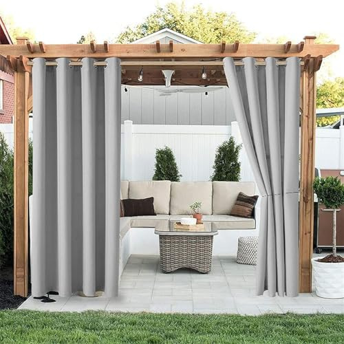 Hiseng Rideaux Extérieur Imperméable, 2 Pièces Rideau Isolant Occultant Thermique avec Oeillet pour Jardin Pergola Cabane Tonnelle Terrasse (Gris Clair,210x230cm)