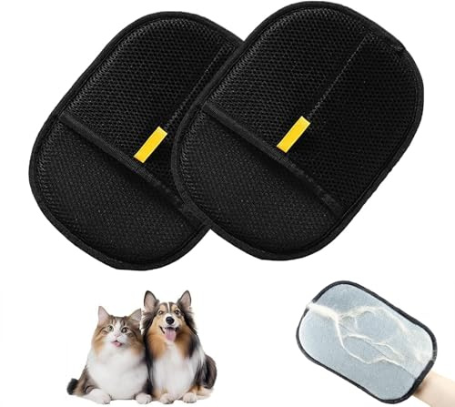 Lot de 2 gants d'épilation pour poils d'animaux - Réutilisables - Magnétique - Double face - Pour chat et chien - Gants antistatiques pour le lavage des animaux de compagnie