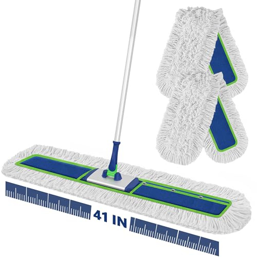 Enspoway 41 Commercial Dust Mop: Large Push Broom Wide Industrial Heavy Duty Hardwood Dry Sweeping Mop with 2 Pads Long Handle for Janitor Indoor Warehouse Gym Cleaning