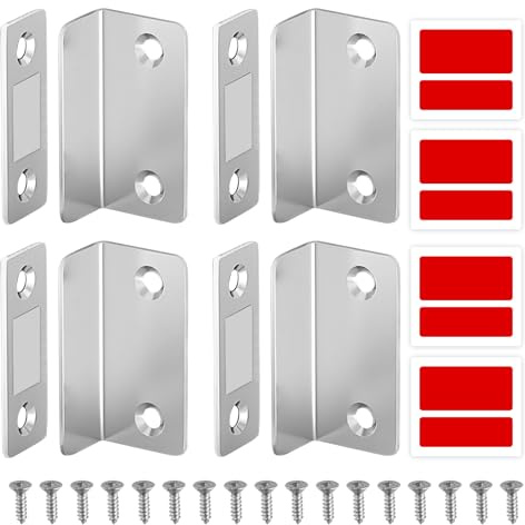 4 Pack Magnetic Door Catch Ultra Thin L Shape, Strong Self Adhesive Cupboard Magnets with Screws, Magnetic Furniture Closer Drawer Magnet Closure, for Kitchen Wardrobe Sliding Door Closure