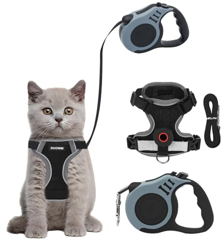 Bindokun Set di Pettorina e Guinzaglio per Gatti, Imbracatura a Prova di Fuga per Gattini con Guinzaglio per Gatti, 5M / 16.4 Ft Guinzaglio Automatico Retrattile per Giardino, Gilet Morbido