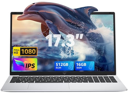 ACEMAGIC 17,3 Ordenador Portatil Procesador N95 hasta 3,4 GHz, Portátil 16GB RAM DDR4, 512GB SSD Expansión 2TB, 1920x1080P FHD, Webcam, 180° Plegado, HDMI, USB3.2, Type C, WiFi, Laptop Trabajo Plata
