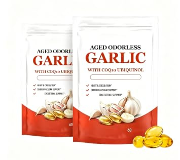 Luktfritt lagrad vitlöksextrakt, med CoQ10 Ubiquinol, hjärt- och immunstöd - icke-GMO, glutenfri, 2 år mognad, vegetarisk, icke-GMO, 60 count,2Pcs