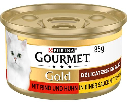 Gourmet Gold Délicatesse en Sauce Katzenfutter nass, mit Rind und Huhn, 12er Pack (12 x 85g)