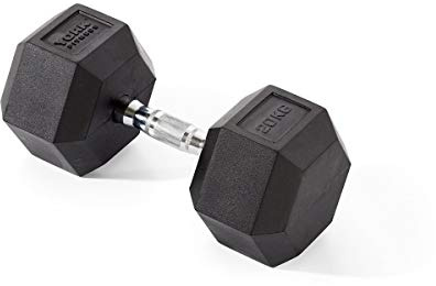 York Fitness Rubber Hex Dumbbells (Single) - Black, 20kg