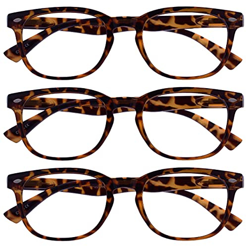 OPULIZE ORA Reading Glasses for Men Women - 3 Pack - Designer Style Rounded Frame - Scratch Resistant Lens - Spring Hinges - Brown Tortoiseshell - UVR +3.00