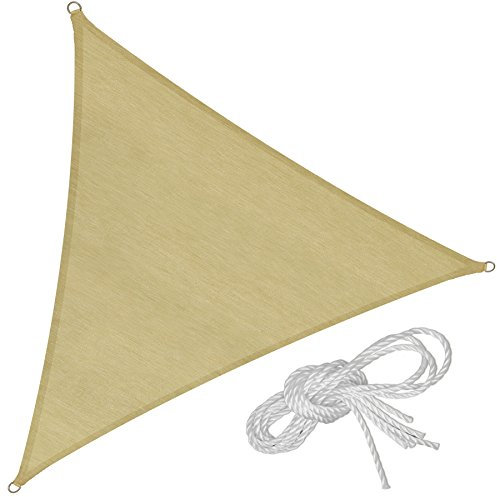 TecTake® Tenda a Vela Ombreggiante Quadrata in Polietilene, Protezione dai Raggi UV, Vela da Sole Ombreggiante con Set Funi di Tensione - Beige, Triangolare, 5 m