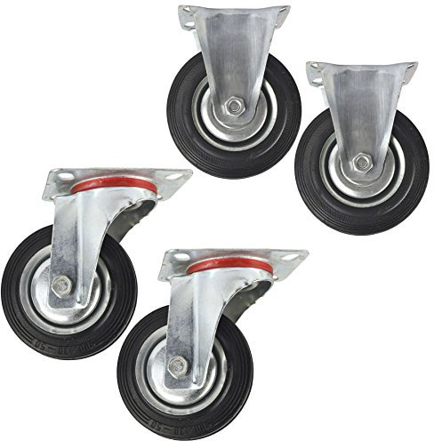 4 (100mm) Rubber Fixed and Swivel Castor Wheel Trolley Caster (4 Pack) CST03_04