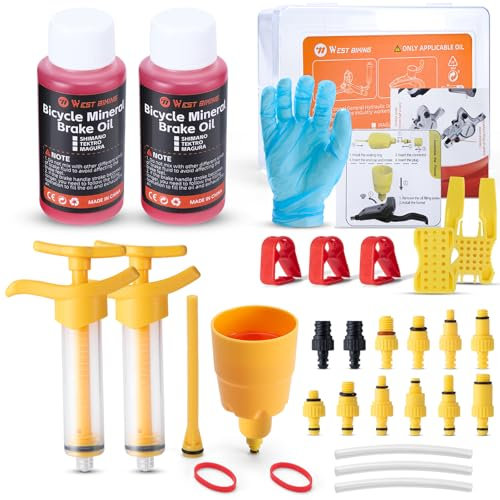 West Biking Brake Bleed Kit for Shimano, Tektro Hydraulic Disc Brakes, Bicycle Brake Fluid Bleeder Kit with 120Ml Mineral Oil Brake Fluid, Connector for MTB/Road Bike Brake