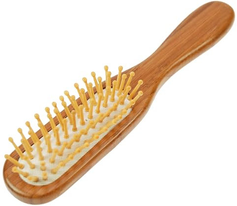 Fantasia Haarbürste Holz umweltfreundliche Holz Haarbürste klein mit Bambusborsten und sanften Kopfmassage Noppen Vegan Kleine Haar Bürste für Kinder und Erwachsene mit Holzborsten 21 x 4cm, Bambus