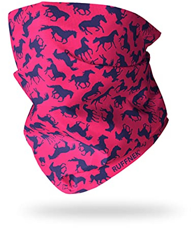 Ruffnek Horses Pink & Blue Multi Headwear/Neck Gaiter Neck warmer/Snood for Horse Riding - Women & Children
