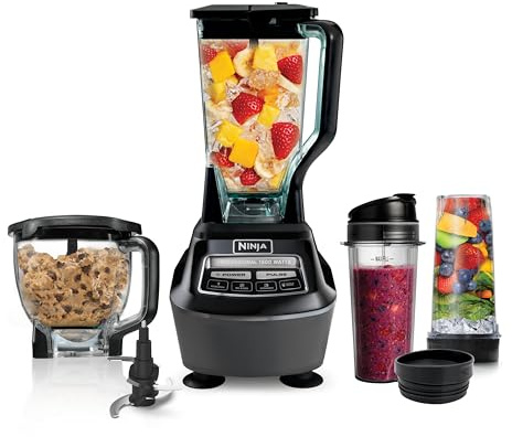 Ninja Kitchen System | All-in-One Food Processor & Blender for Smoothies | Includes Pitcher, (2) 16 oz. To-Go Cups & 8-Cup Bowl | Makes Salsa, Dough, Shakes, & Frozen Drinks | 1500W | Black | BL770