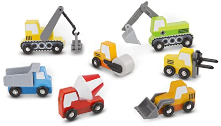 Melissa & Doug Wooden Construction Site Vehicles with Wooden Storage Tray (8 pcs)