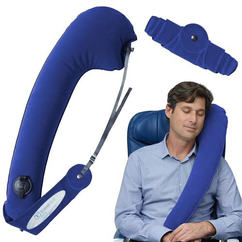 TRAVELREST Ultimate Travel Neck and Body Pillow - Unparalled Support Design, Essentail for Bus, Train, Airplane, Office, Wheelchairs, Comfort and Support, Rolls Up, Straps to Airplane Seat & Car- Blue