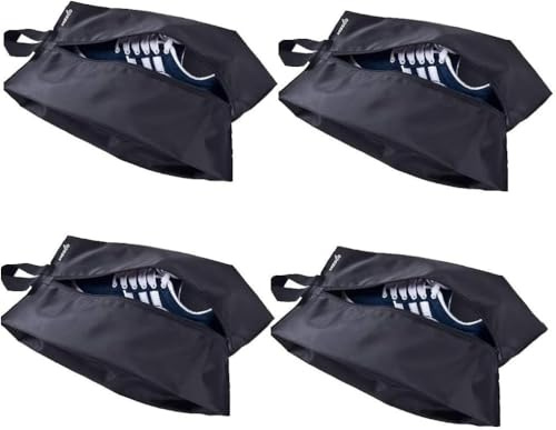 MISSLO Portable Travel Shoe Bags Dust-Proof Shoe Storage Bag Organiser with Zipper Closure for Shoes, Trainers, Heels (4 Pack, Black)