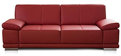 Cavadore Corianne Sofá de 3 plazas, fabricado en cuero auténtico con un moderno diseño, reposabrazos ajustable, unas medidas de 217 x 80 x 99 cm y en color rojo