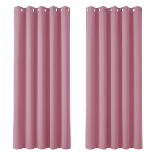 Deconovo Pink Blackout Curtains for Kids Thermal Insulated Eyelet Curtains Bedroom 66 x 72 Drop Inch Pink 2 Panels