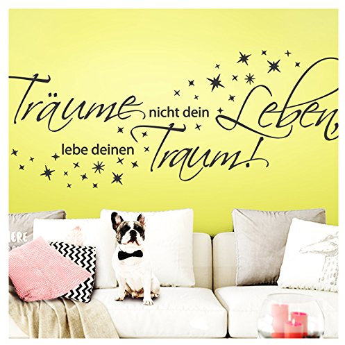 Grandora Wandtattoo Träume Nicht Dein Leben + Sterne I schwarz (BxH) 120 x 46 cm I Wohnzimmer Schlafzimmer Sticker Aufkleber Wandaufkleber Wandsticker W3048