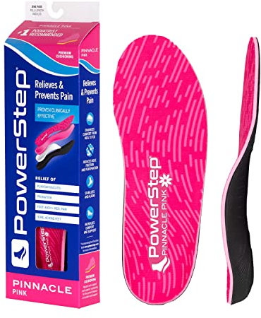 PowerStep Pinnacle Pink Orthotics for Women, Arch Support Inserts, Plantar Fasciitis Relief, Made in USA, Shoe Inserts, Maximum Cushioning, Deep Heel Cup for Pronation (W 6-6.5, M 4-4.5)
