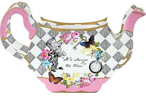 Talking Tables Alice in Wonderland Teapot Vase | Flower Centrepiece | For Mad Hatter Afternoon Tea Party, Birthday, Wedding, Baby Shower | Paper, Mixed Colours, Pack of 1, Height 17cm, 7