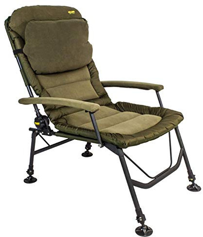 BAT-Tackle Karpfenstuhl Chillzone Super Recliner Chair mit Armlehnen und Kissen - Verstellbare Füße, Faltbar, Weicher Fleecebezug, Platzsparend Verstaubar, Perfekt für Camping und Outdoor
