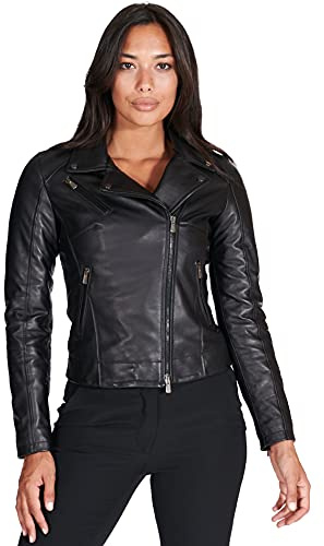 D'Arienzo Chiodo Donna Nero Giacca Biker Giubbotto Moto Vera Pelle Made in Italy KBC Nero/S