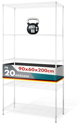 casa pura Metallregal Rocky weiß - dekoratives & Robustes Lagerregal, Steckregal für Bad, Küche, Büro, Lager, Keller (5 Böden - 90(B) x60(T) x200(H) cm)