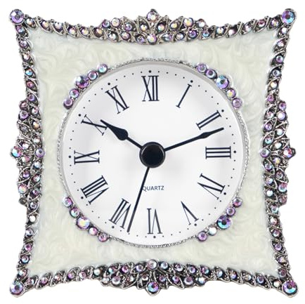 NIKKY HOME Crystal Small Table Clock with Rosy Rhinestone for Home Decor
