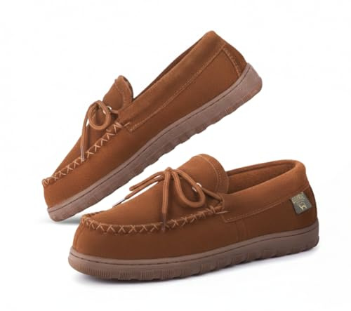 Cloud Nine Sheepskin Men's Moccasin Slippers - Classic Comfortable Slip-On Slippers for Men with Removable Insole - Chestnut - 9