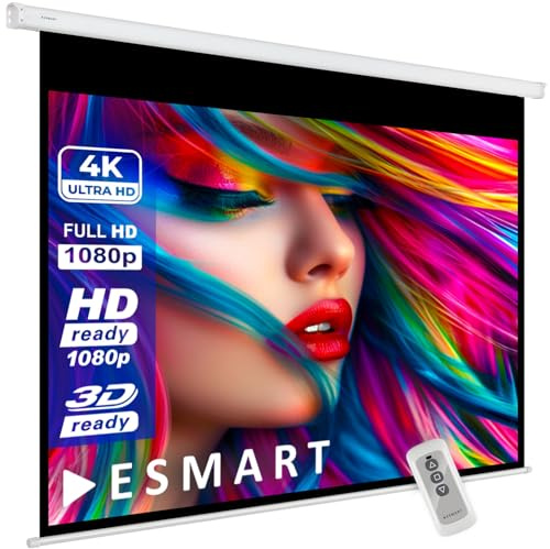 ESMART Economy EXM Écran de Projection Moteur 217 cm Image 180 x 135 cm (89) | Format 4:3 | Télécommande | Home cinéma projecteur électrique Écran de Projection Moteur LCD