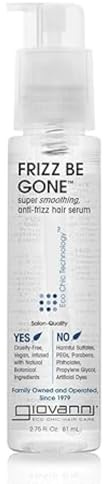 GIOVANNI ECO CHIC Frizz Be Gone - Super Smoothing Anti-Frizz Hair Serum, Adds Shine, Seals in Color, Infused with Natural Botanical Ingredients, Salon Quality, No Parabens - 2.75 oz (1 Pack)