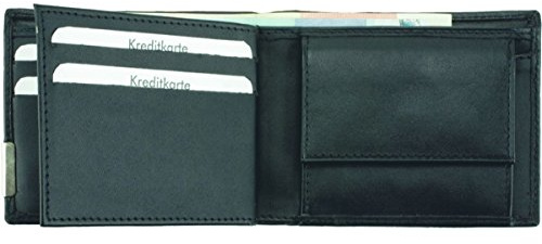 ALASSIO Geldbörse im Querformat aus feinstem Nappaleder, mit Metallemblem, ca. 10 x 8 cm Münzbörse, 10 cm, Schwarz