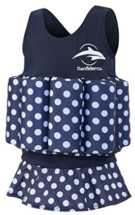 Konfidence Float suit - Traditional Kids Swimsuit for 1-5 Years with Adjustable Buoyancy/Removable Foam Floats - Super Soft,Flexible Lycra (Blue Polka Dot, 2-3 Years)