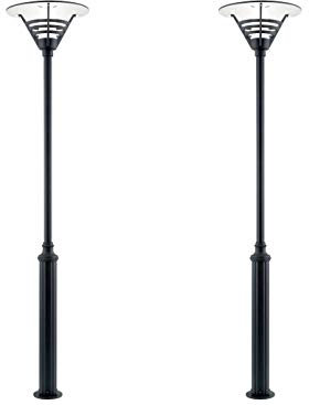 KONSTSMIDE 2er Set Mastleuchte / Gartenlaterne GEMINI, Höhe 243 cm, E27, Alu schwarz / Opalglas, 517-750