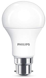 Philips, bombilla LED con casquillo de bayoneta B22, cristal esmerilado, 11 W (75 W), blanco cálido, sintético, Blanco, B22, 11 wattsW 240 voltsV