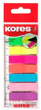 Kores – klibbiga etiketter på linjal – filmindexflikar, självhäftande sidmarkörer och bokflikar – skol- och kontorsmaterial – 12 x 45 mm – set med 8 blandade färger x 25 ark