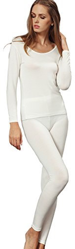 Liang Rou Women's Crew Neck Top & Bottom Ultra Thin Thermal Underwear Set Off-White M