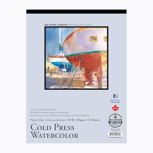 Bee Paper 9 x 12 Cold Press Watercolor Paper Pad, 90lb, 15 Sheets