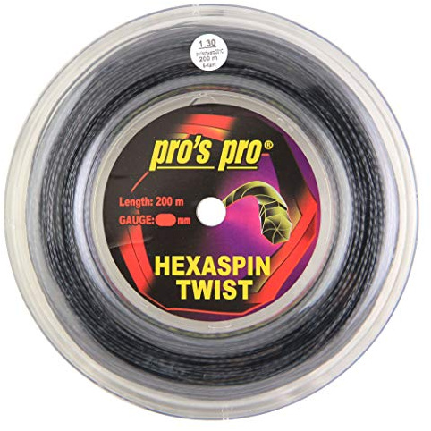 Pro's Pro Hexaspin Twist Bobine de corde de tennis 200 m (Noir, 1,30 mm)