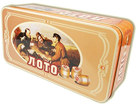 Lotto ruso (Loto) - Juego de bingo en caja de metal con figuras de madera