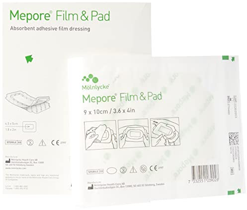 Mepore 275400 Film and Pad Dressing, Vapour-Permeable Adhesive Film With Absorbent Pad Sterile, 9 cm x 10 cm (Pack of 30)